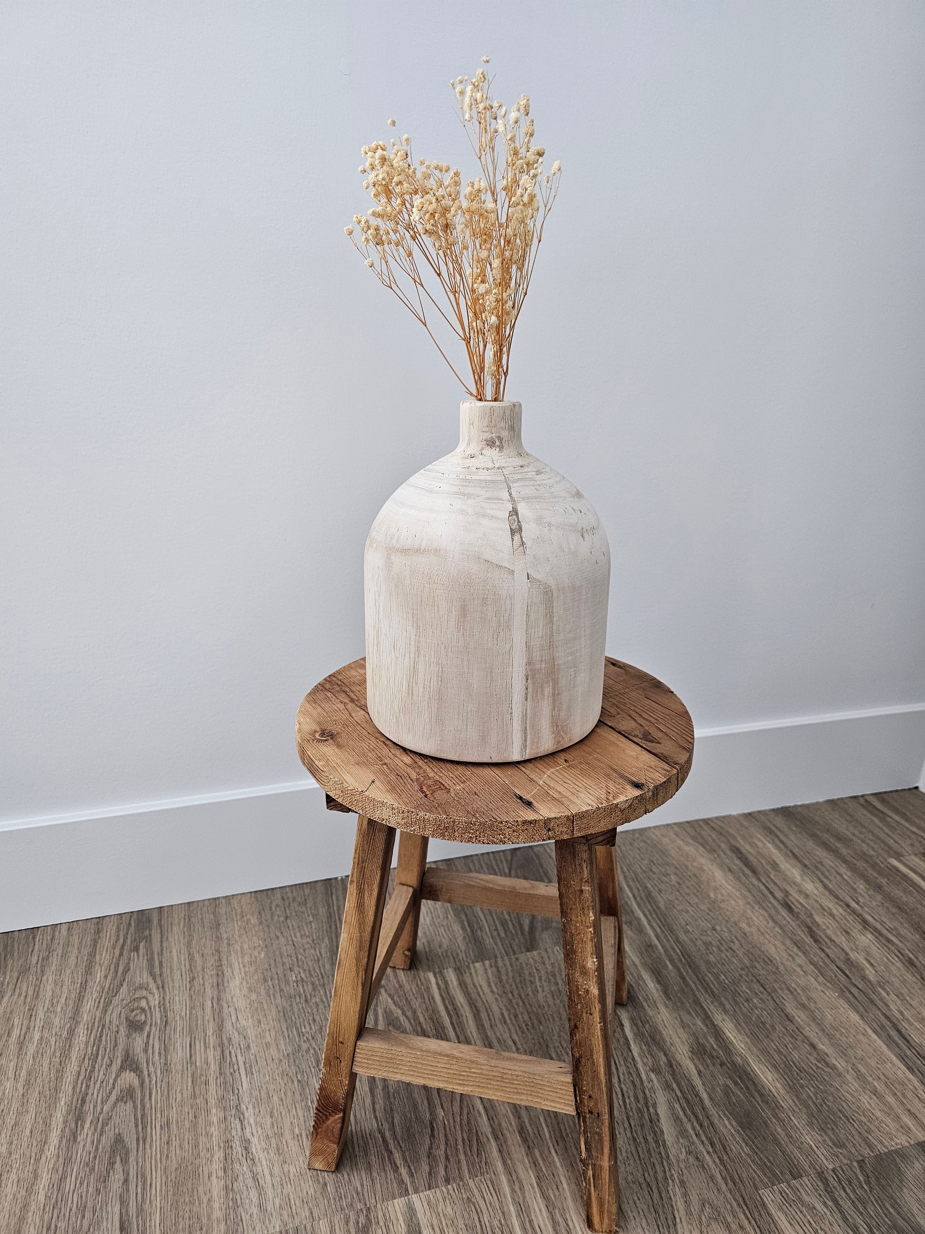 Large natural wood vase