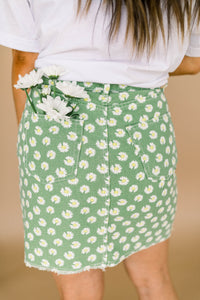 Daisy green denim skirt