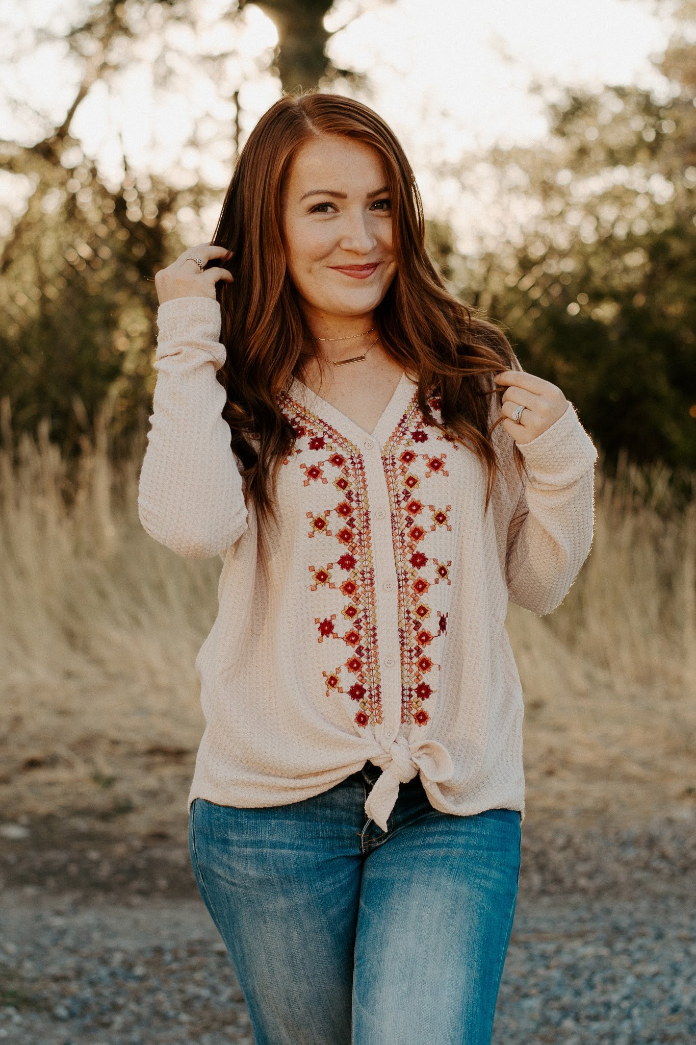 Oatmeal Embroidered Top