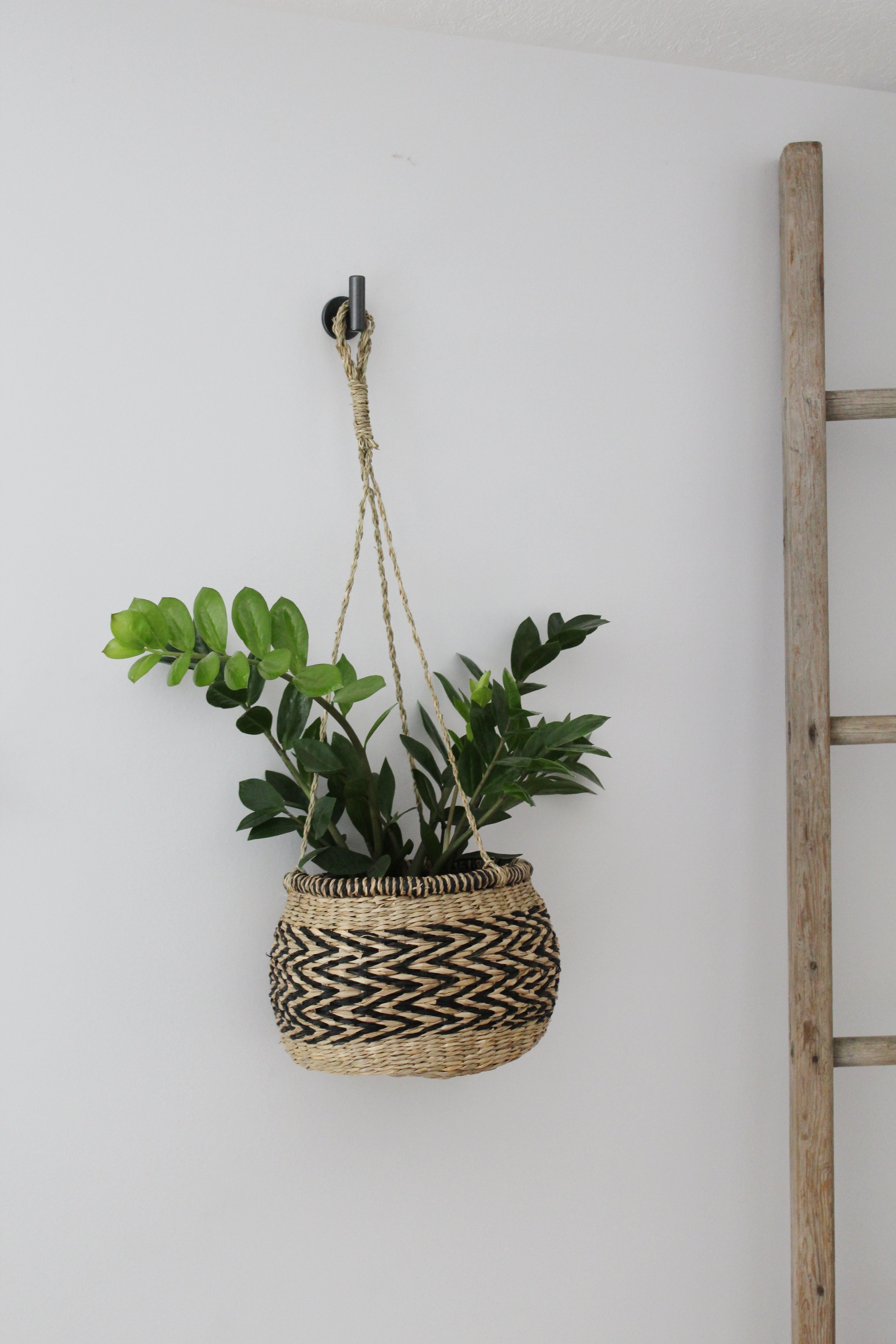 Black + natural hanging basket